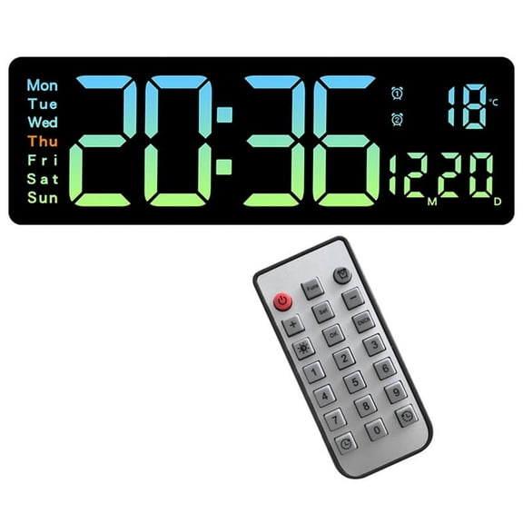 Digital Wall Clock Large Alarm Clock Remote Control Date Week Temperature Clock Dual Alarms LED Display Clock Cyan