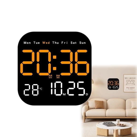 Digital Wall Clock Large Display 2026 | LED Alarm Clock with Remote, Temperature, Calendar Day, Dimmable Brightness, Timer | Battery Operated for Wall or Desk | Modern Home Bedroom Office