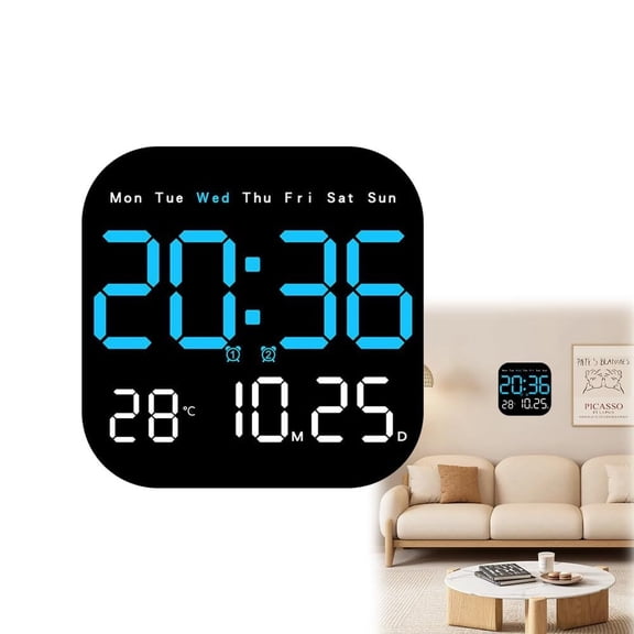 Digital Wall Clock Large Display 2026 | LED Alarm Clock with Remote, Temperature, Calendar Day, Dimmable Brightness, Timer | Battery Operated for Wall or Desk | Modern Home Bedroom Office