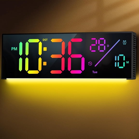 Digital Wall Clock, Large Display Digital Clock with 11 RGB Colors, Wall Clock with Night Light, Alarm Clock, Date, Week, Temp, DST for Living Room, Bedroom, Classroom Decor, Gift for Senior Mom Dad