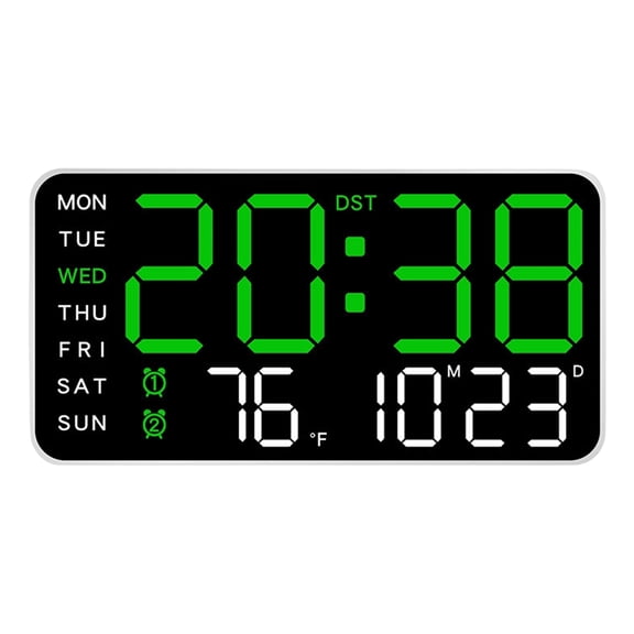 Digital Wall Clock Large Display with Temperature Date Day of Week and Dual Alarm Function for Home Office School