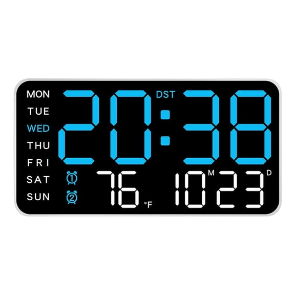 Digital Wall Clock Large Display with Temperature Date Day of Week and Dual Alarm Function for Home Office School