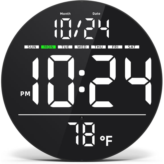 Digital Wall Clock with Large LED Display, Date, Temperature, Auto-Brightness | Small [PLUG-IN] Clock | Modern Electric Wall Clock for Bedroom, Classroom, Living Room, Home, Office, Farmhouse  White