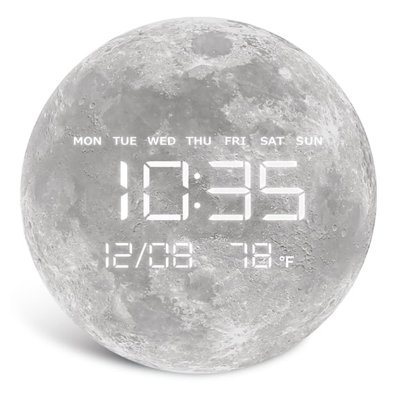 Digital Wall Clock Led Moon/earth Design Temperature Display 7.87 X 7.87 Inches (moon 12.59 Inch)