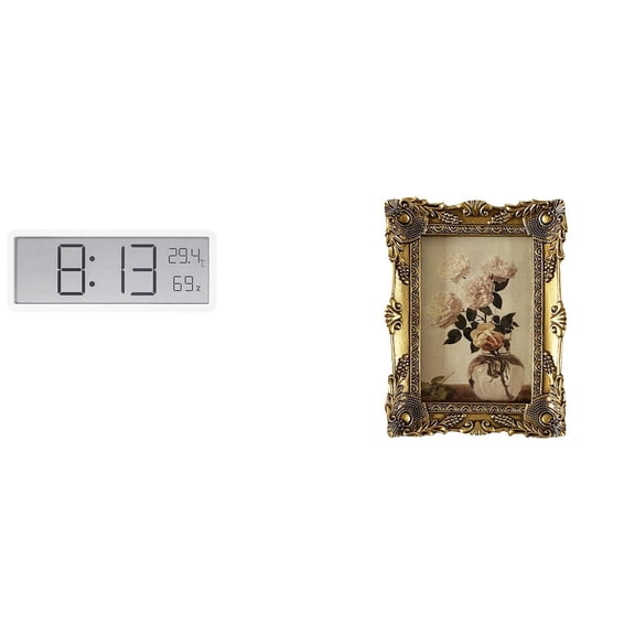 Digital Wall Clock Picture Frame Baroque Frame Resin Large Display for Home Office Bedroom Decor