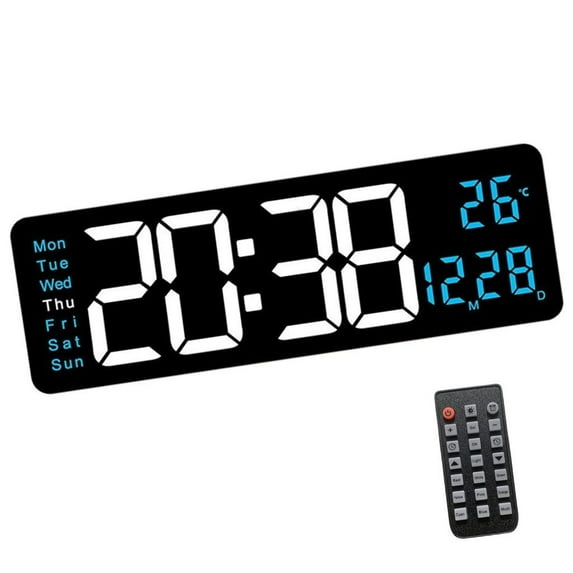 Digital Wall Clock Remote Control LED Temperature Display for Modern Interior