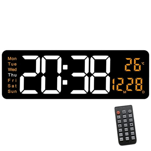 Digital Wall Clock Remote Control LED Temperature Display for Modern Interior