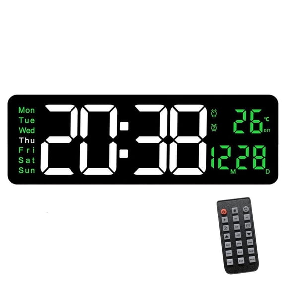 Digital Wall Clock Remote Control LED Temperature Display for Modern Interior