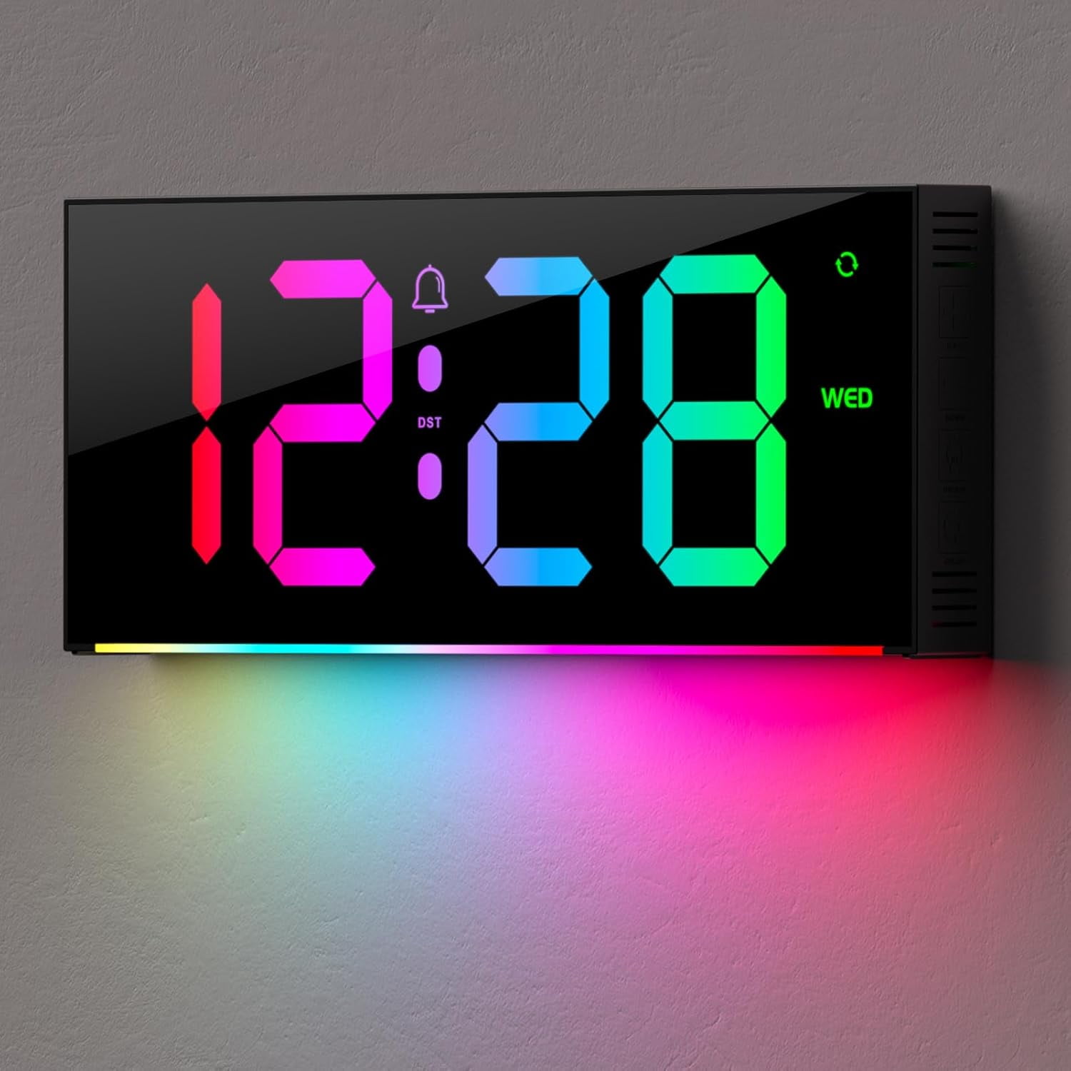 Digital Wall Clock with Remote Control, RGB Color Changing LED Display ...