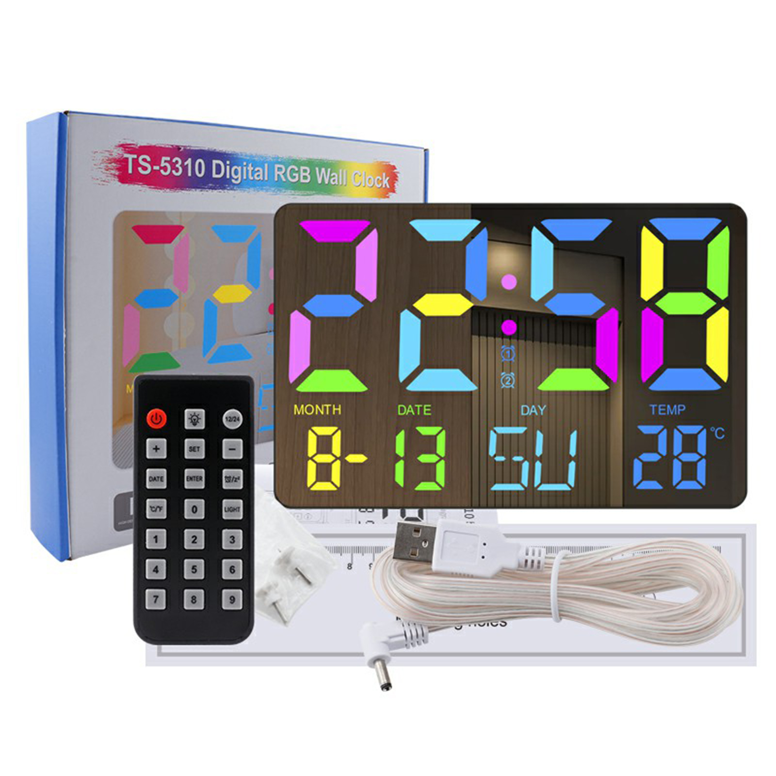 Remote Control Led Message Clock Digital Digital Wall Clock Temp Date Light Sensing Table Clock with Remote ...