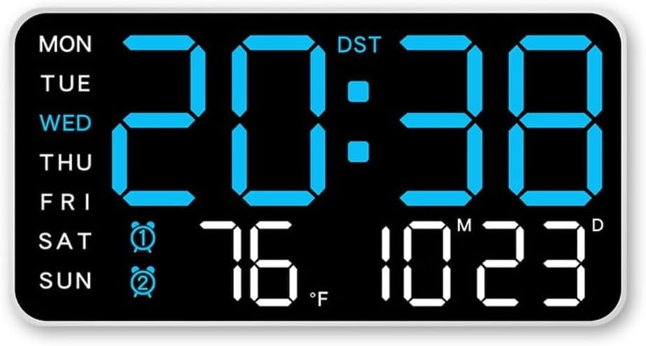 Digital Wall Clock Temperature Display Electronic Desk Clock with Date Week Calendar Voice Control 5 Brightness Levels LED Screen USB Powered Battery Operated