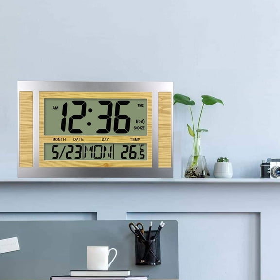 Digital Wall Clock, ZzCityTK Large Screen Quiet Electronic Alarm Clock, LCD Date Temperature Display Desktop Timer with Anniversary Reminder, Silver
