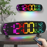 Digital Wall Clock with Large 13.7 Inch LED Display, Temperature and Date, Remote Control, RGB Night Light with Auto Dimming, Alarm, Timer and DST