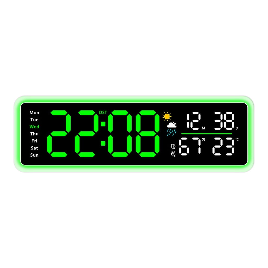 Digital Wall Clock with Large LED Time and Weather Information ...