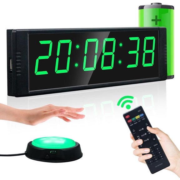 Digital Wall Clock with Start/Stop Button Interval Timer Stopwatch Countdown Timer 12/24 Hour Display Remote Control Battery Powered