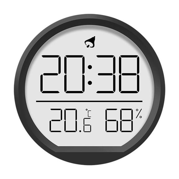 Digital Wall Clock with Temperature and Humidity Display, Silent Electronic Alarm Clock for Home, Kitchen, and Office in Black