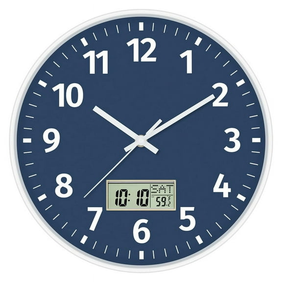 Digital Wall Clock with Time, Day of Week and Temperature, Silent Non-Ticking Battery Operated Round Digital Wall Clock
