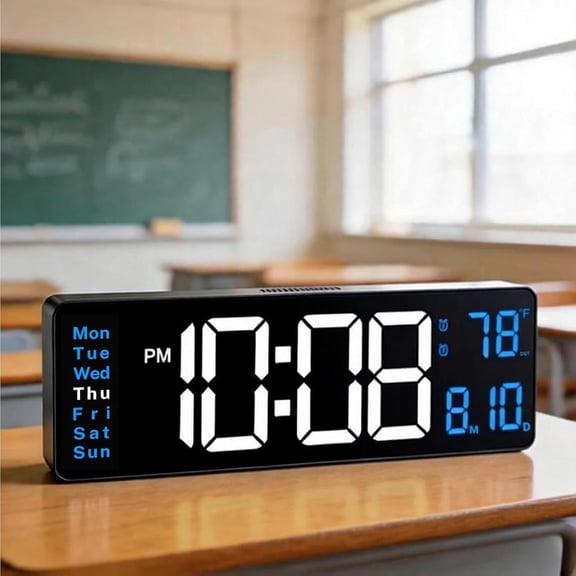 Digital Wall Clocks for Classroom, 16" Large Display Digital Electric Clock with Remote Control, Date, Week, Alarm, Temperature, Night Light for Living Room, Bedroom, Gym, Office(Blue)