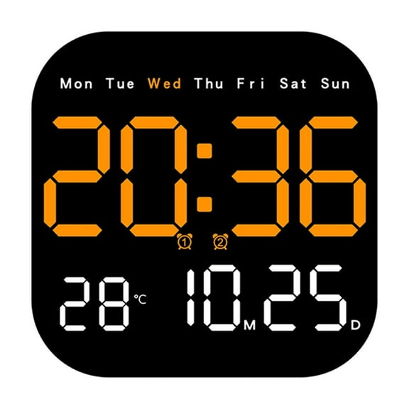 Digital Wall Clocks Temperature Date Week Dispaly Electronic Table Clock 12/24H Wall-Mounted LED Alarm Clock Remote,C