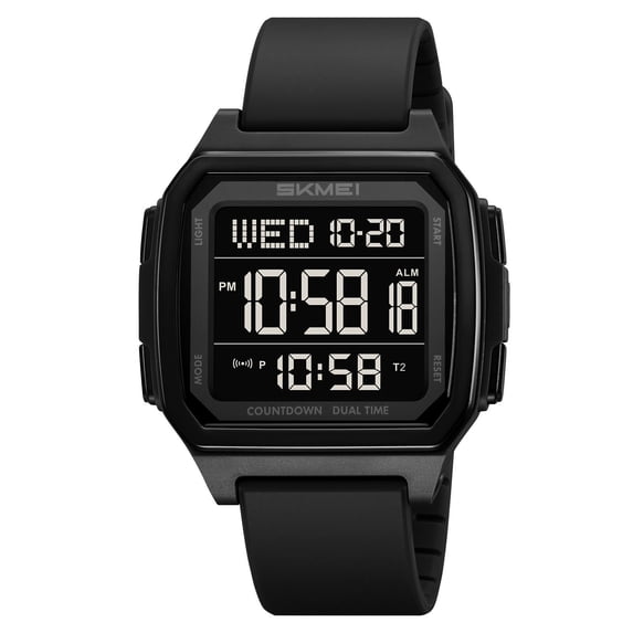 Digital Watch | Bio-Based Plastic Band | LED Backlight | Stopwatch | Daily Alarm | Auto Calendar | 12/24 Hour Format | Water Resistant Black