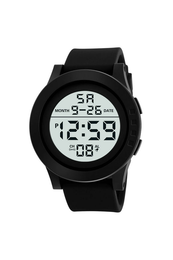 Digital Watch, LED Sport Watch with Date Display, Large Dial Luminous Men's Electronic Watch Stopwatch Alarm Water Resistant, White