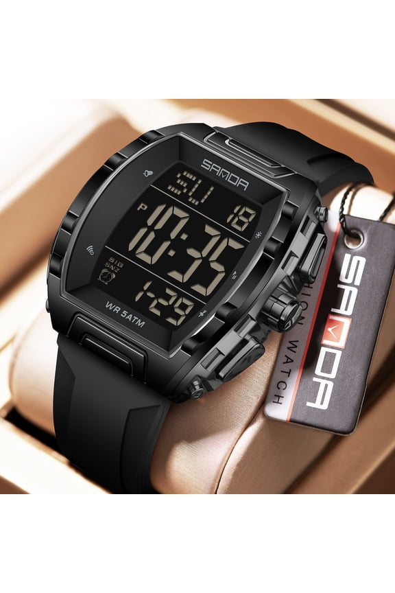 Digital Watch, Men's Sports Outdoor Electronic Watch with Stopwatch, World Time, 5 Alarms, Countdown, Shockproof, 5ATM Water Resistant, Luminous, Week/Date Display