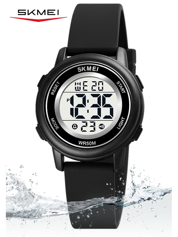 Kids Watch Digital Wristwatch Fashion Multifunction Waterproof Outdoor Sports Luminous Watch for Children Students Boys Girls Black
