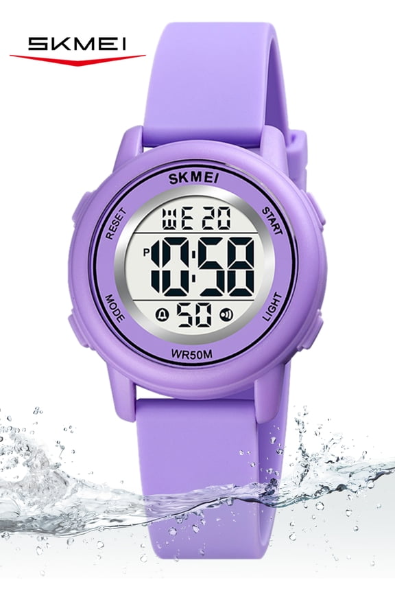 Children Digital  Watch Wristwatch Fashion Multifunction Waterproof Outdoor Sports Luminous Watch for Kids Students Boys Girls Purple