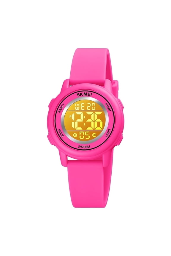 Children Digital Watch Wristwatch Fashion Multifunction Waterproof Outdoor Sports Luminous Watch for Kids Students Girls Rose Red