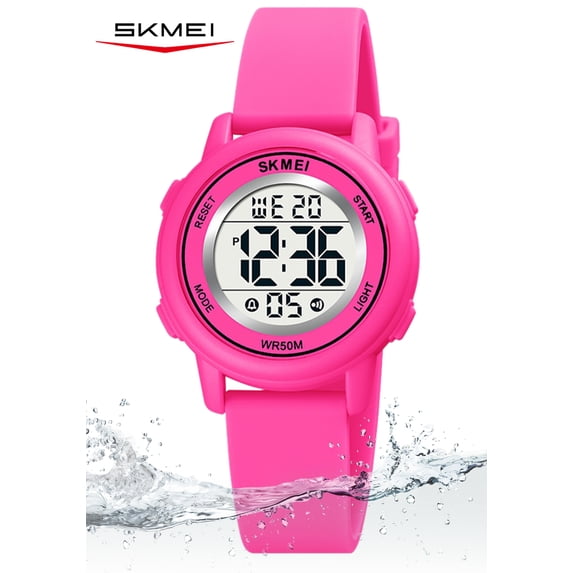 Children Digital Watch Wristwatch Fashion Multifunction Waterproof Outdoor Sports Luminous Watch for Kids Students Girls Rose Red