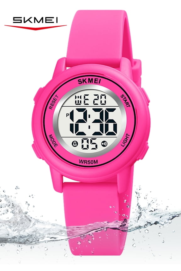 Children Digital Watch Wristwatch Fashion Multifunction Waterproof Outdoor Sports Luminous Watch for Kids Students Girls Rose Red