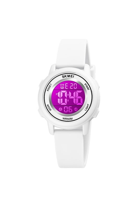 Children Digital  Watch Wristwatch Fashion Multifunction Waterproof Outdoor Sports Luminous Watch for Kids Students Boys Girls White
