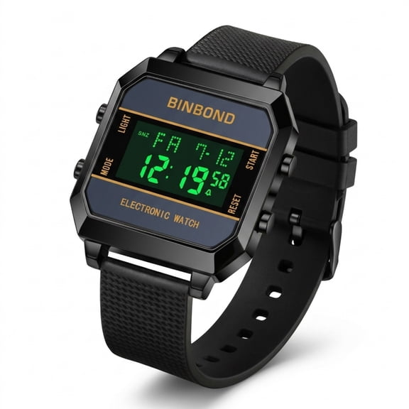 Digital Watch for Men, Square Sport LED Electronic Wristwatch with Silicone Strap, Waterproof Casual Fashion Watch for Men