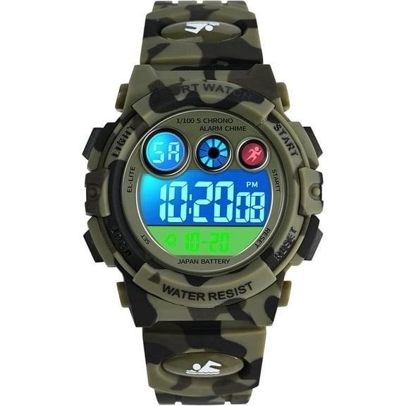 Digital Watch,son Digital Outdoor Sport Waterproof Watch,with Calendar 12/24H Alarm 7 Colorful Backlight Stopwatch Wristwatch for 3-15 Years Old
