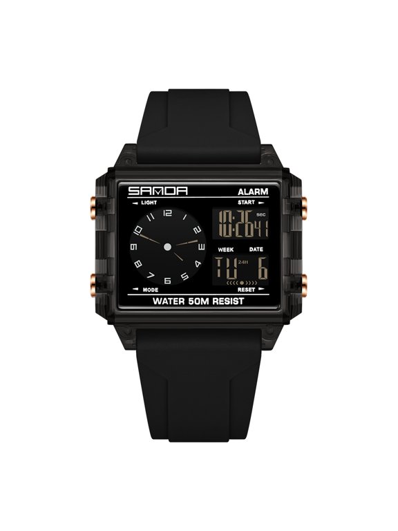 Digital Watches for Men Women Waterproof Unisex Digital Sports Watch Square Stopwatch Countdown Alarm Analog Silicone Strap Transparent Case Wristwatch