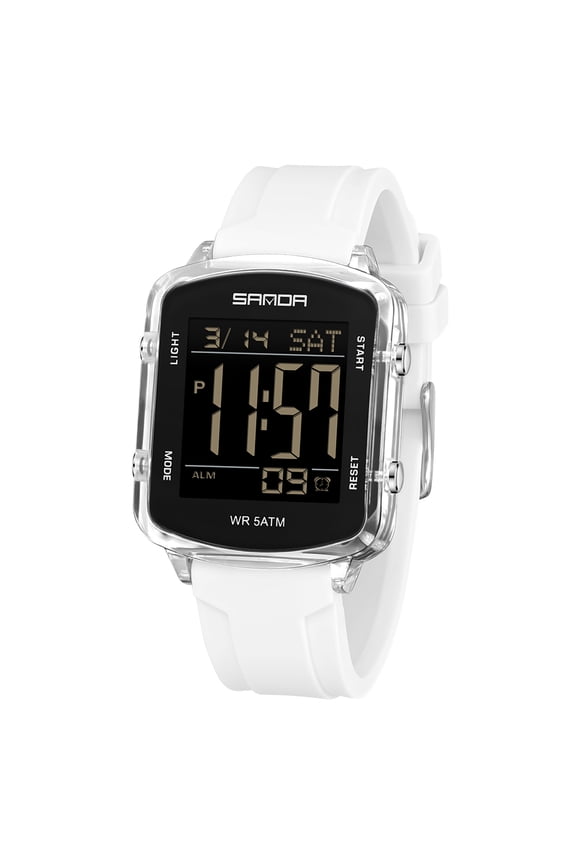Digital Watches for Men Women Waterproof Unique Rectangle Watch Stopwatch Countdown Alarm Analog Silicone Strap Transparent Case