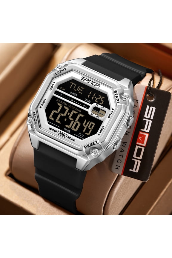 Digital Watches for Men Women Waterproof Unique Rectangle Watch Stopwatch Countdown Alarm Analog Silicone Strap Transparent Case