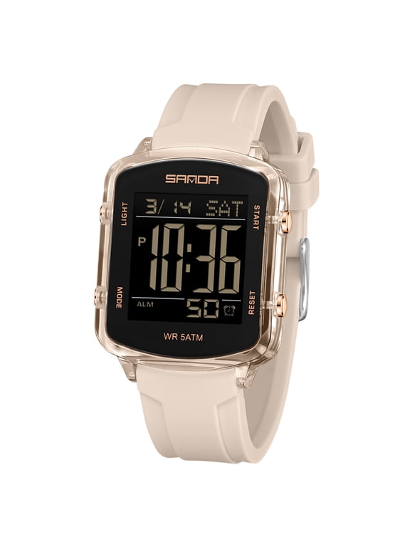 Digital Watches for Men Women Waterproof Unique Rectangle Watch Stopwatch Countdown Alarm Analog Silicone Strap Transparent Case