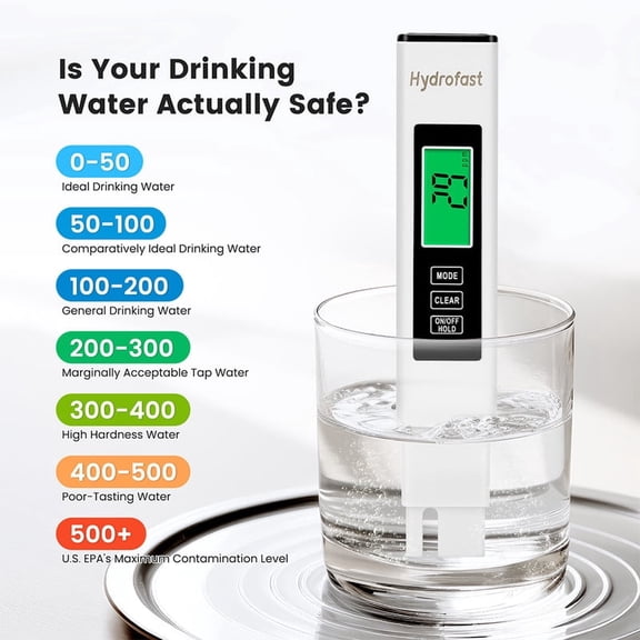 4-in-1 Digital Water Tester, Auto Shut-Off switch, 0~9990ppm Reading, Large Backlit Screen, Portable Water Quality Tester for Drinking Water, RO/DI Filtration Systems for Home, A2S