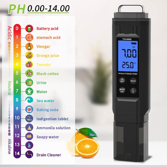 Digital Water Tester 5-in-1, Measures TDS/EC/Salt/Temperature, LCD Backlight, Auto Temp Comp, Pools/Hydroponics/Aquariums