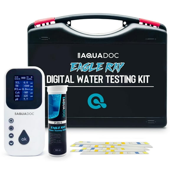 Digital Water Testing Kit - Digital Hot Tub Water Tester for Pool - Digital Chlorine Tester for Pool by AquaDoc with Water Analyzer and Test Strips