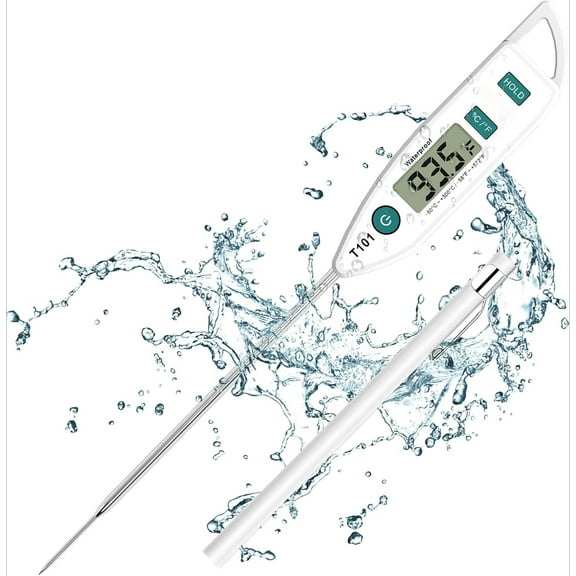 Digital Water Thermometer for Water, Liquid, Candle and Cooking. Instant Read Food Thermometer Waterproof IPX7 with Long Probe for Cooking, Meat, BBQ! T101
