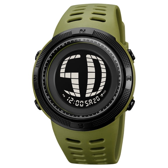 Digital Waterproof Electronic Watch | 50M Water Resistant Rugged Outdoor Sports Timepiece | Multi-Function Display, , Stopwatch, EL Backlight | Green, Black, Gray | ABS Case TPU Strap