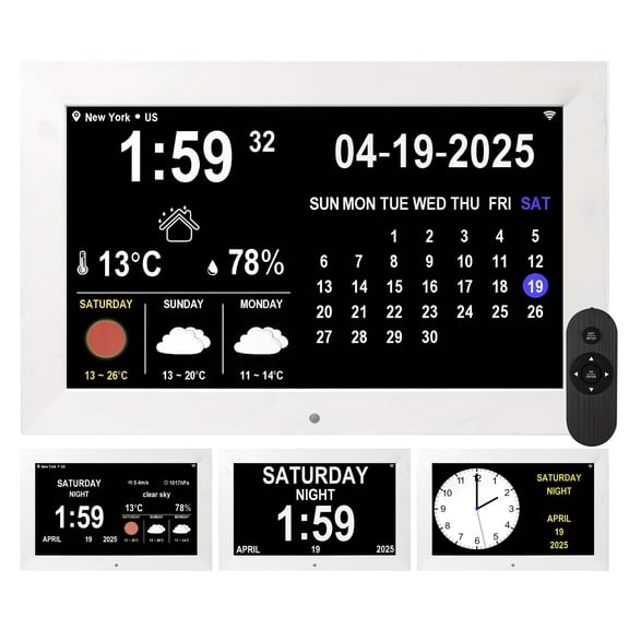 Digital Weather Clock with Temperature & Humidity Forecast, 12 Alarms, Color Display, Moon Phase, Calendar, USB/SD Slot for Photos/Videos – Home Office Wall Clock, Smart Home Compatible