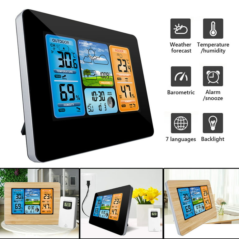 Digital LCD Wireless Weather Station Clock Indoor Outdoor Thermometer  Humidity 
