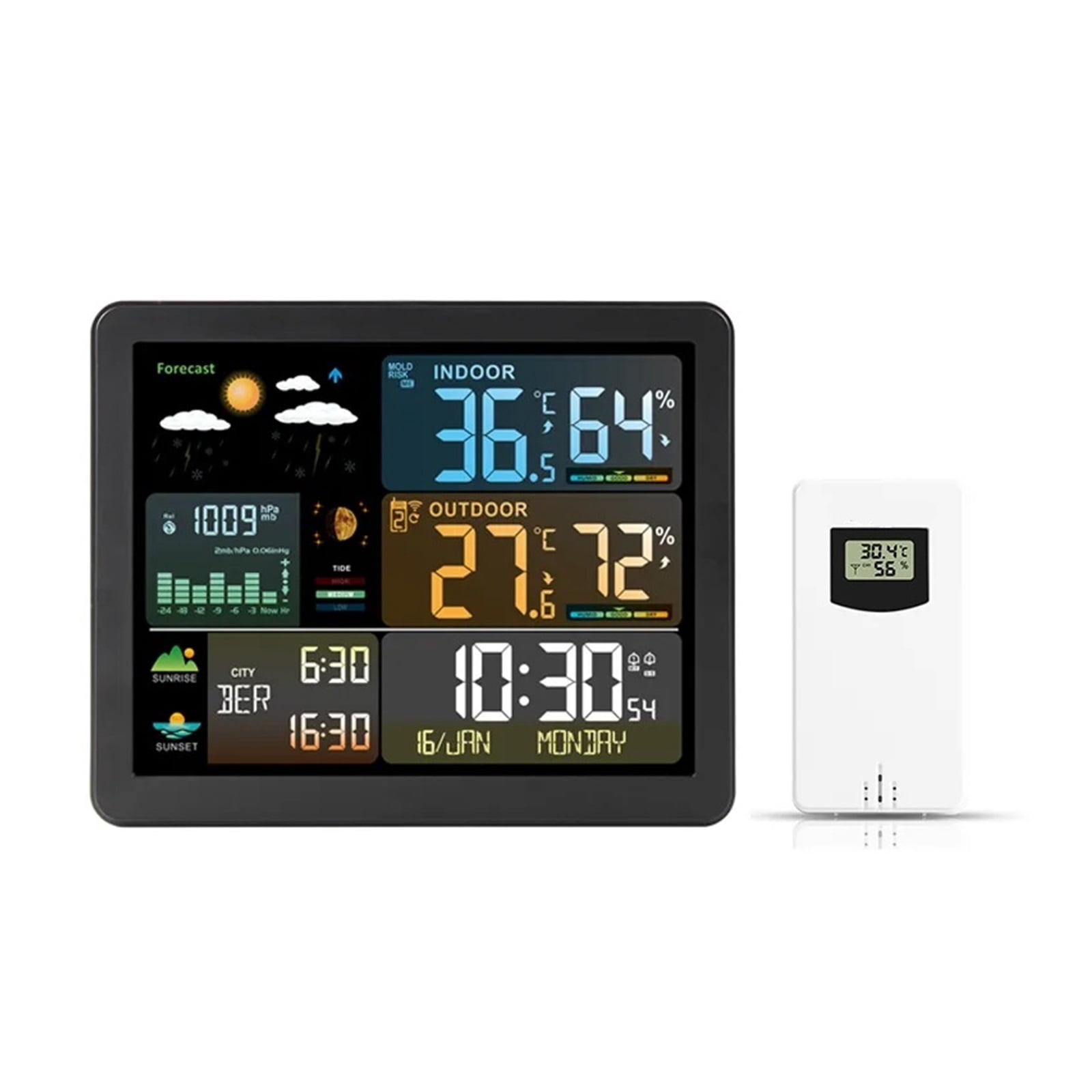 Digital Weather Station Clock Indoor Outdoor Temperature and Humidity Meter Weather Forecast ,Real-Time