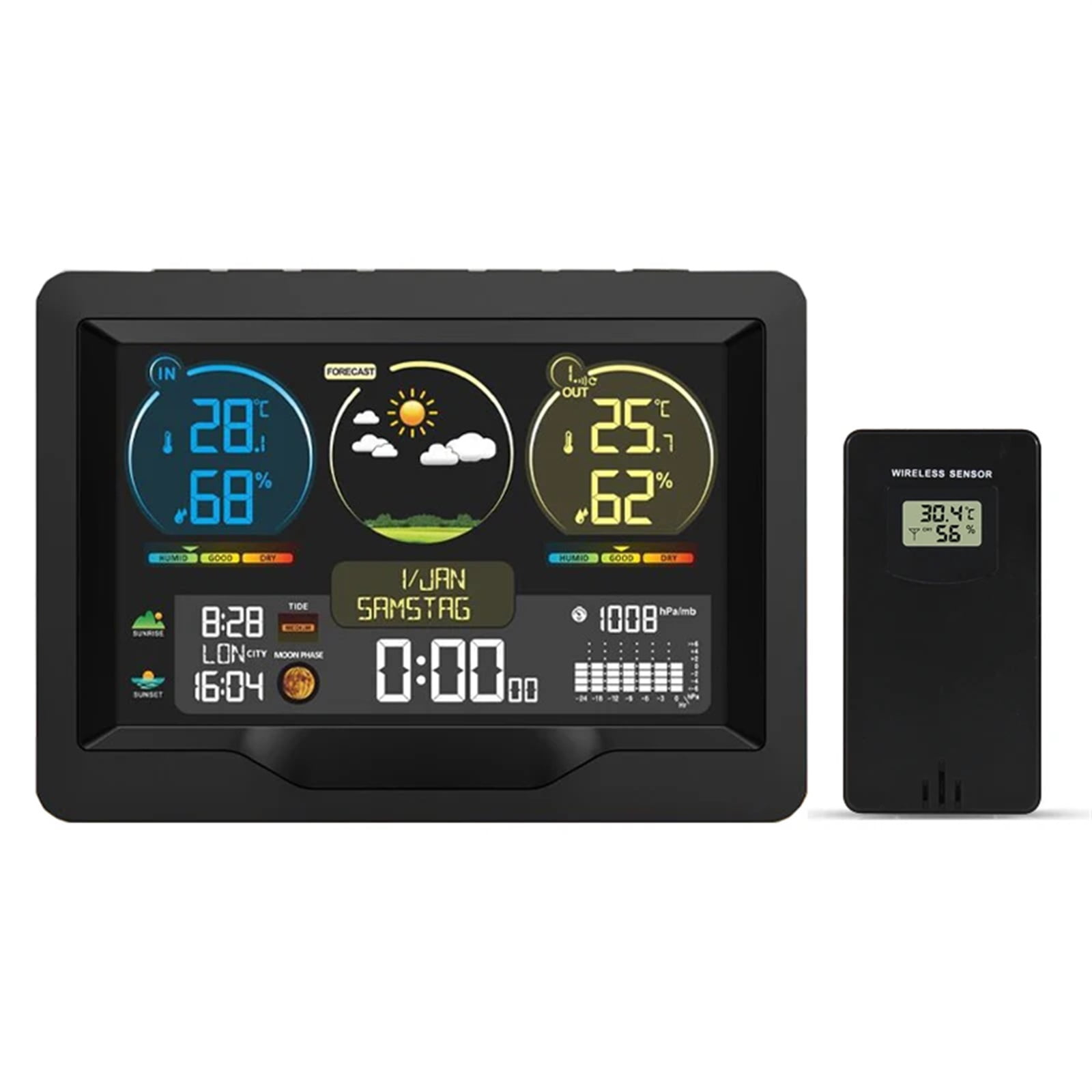 Digital Weather Station Clock Indoor Outdoor Temperature and Humidity Meter Weather Forecast Wireless Electronic Table Clock ,High Precision