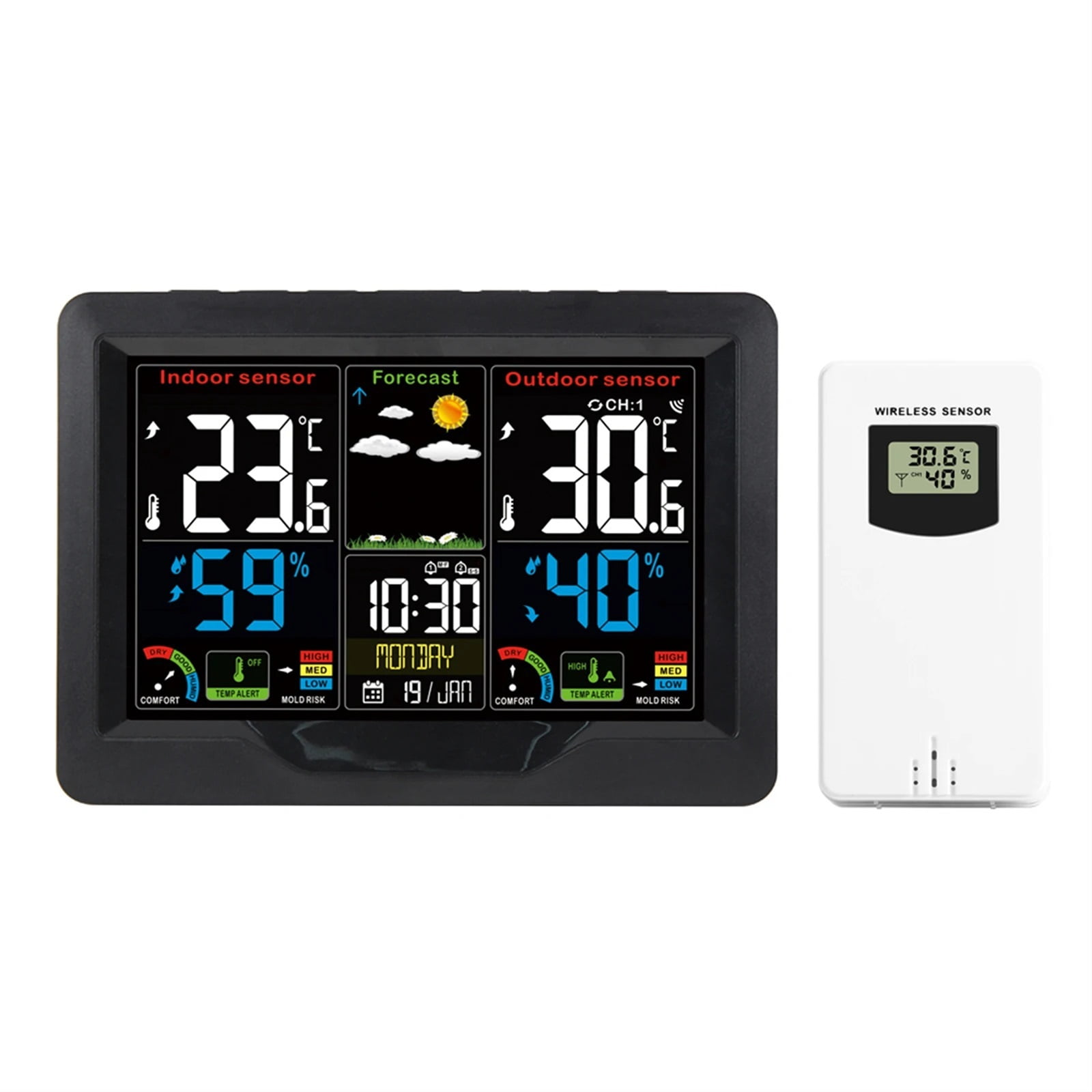 Digital Weather Station Clock Indoor Outdoor Temperature and Humidity Meter Weather Forecast Wireless Electronic Table Clock