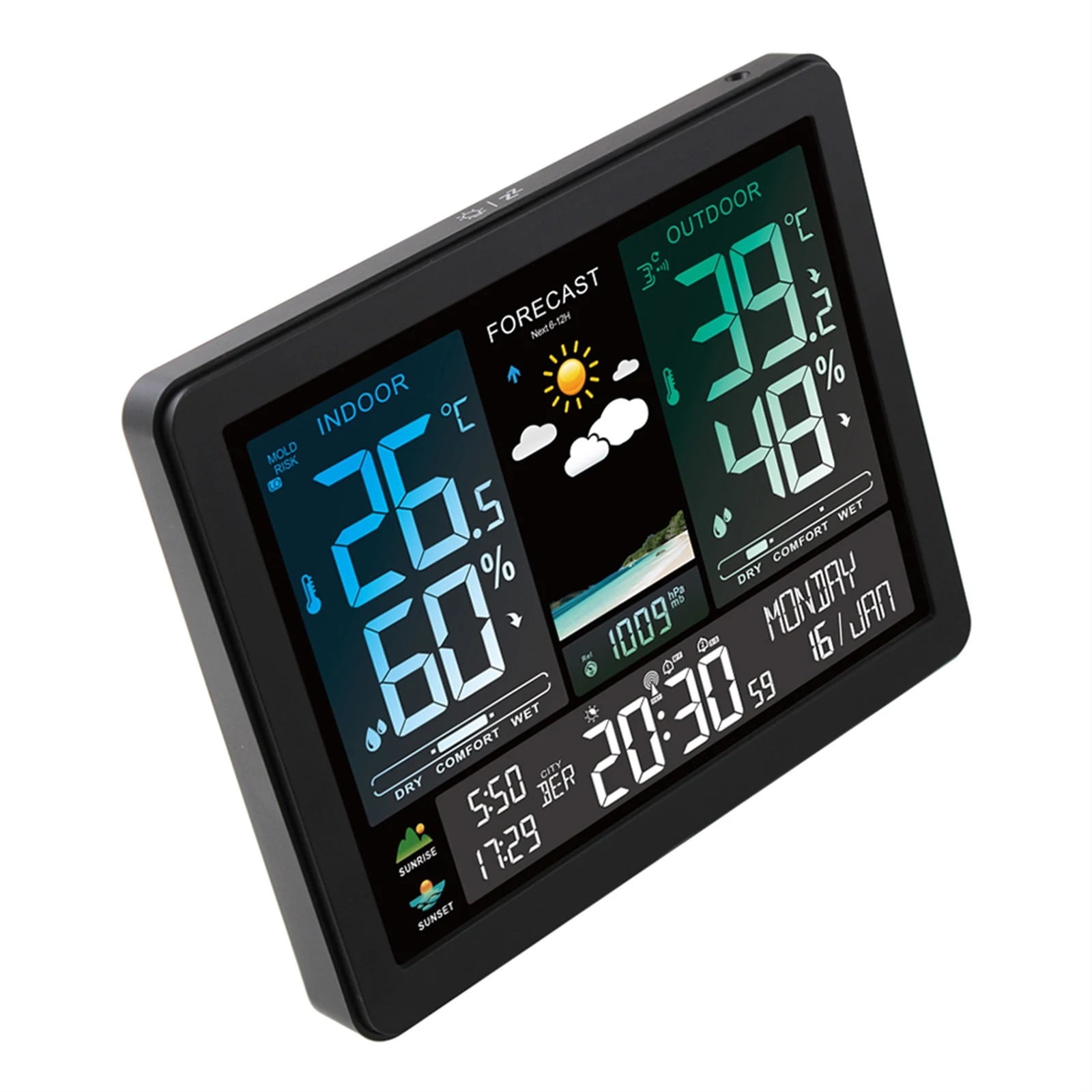 Digital Weather Station Clock Temperature Humidity Meter Barometric Pressure Moon Phase Weather Forecast Hygrothermograph ,Excellent Visual Experience