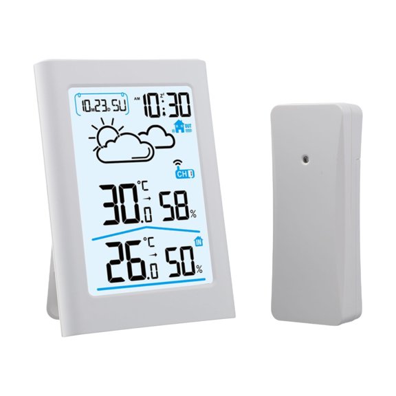 Digital Weather Station Indoor Outdoor Thermometer Hygrometer with Wireless Sensor - Forecast, Clock, Calendar, Alarm